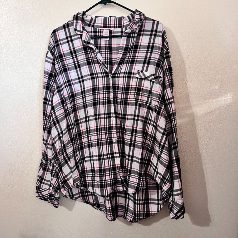 Victoria's Secret Plaid Long Sleeve Pajama Pant Set Pink and Black size XXL